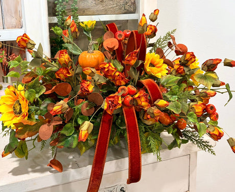 Fall Pumpkin and Sunflower Centerpiece on Wooden Pedestal Tray TCT Crafts