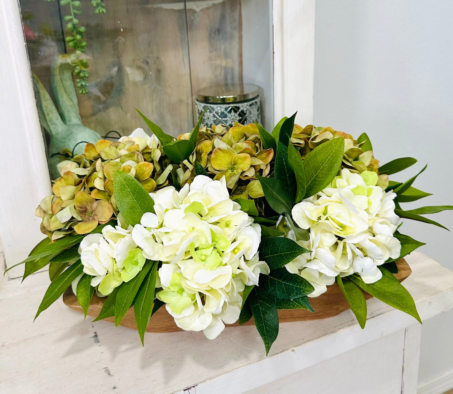 Everyday Hydrangea Centerpiece in Wooden Dough Bowl TCT Crafts