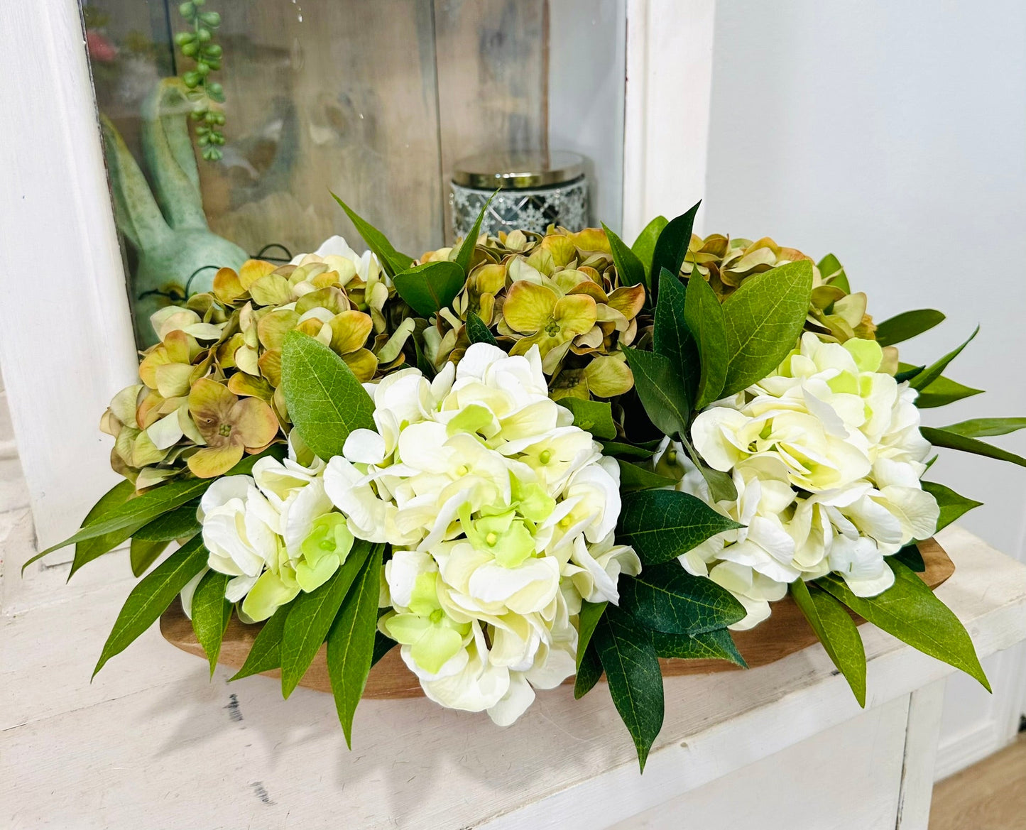Everyday Hydrangea Centerpiece in Wooden Dough Bowl TCT Crafts