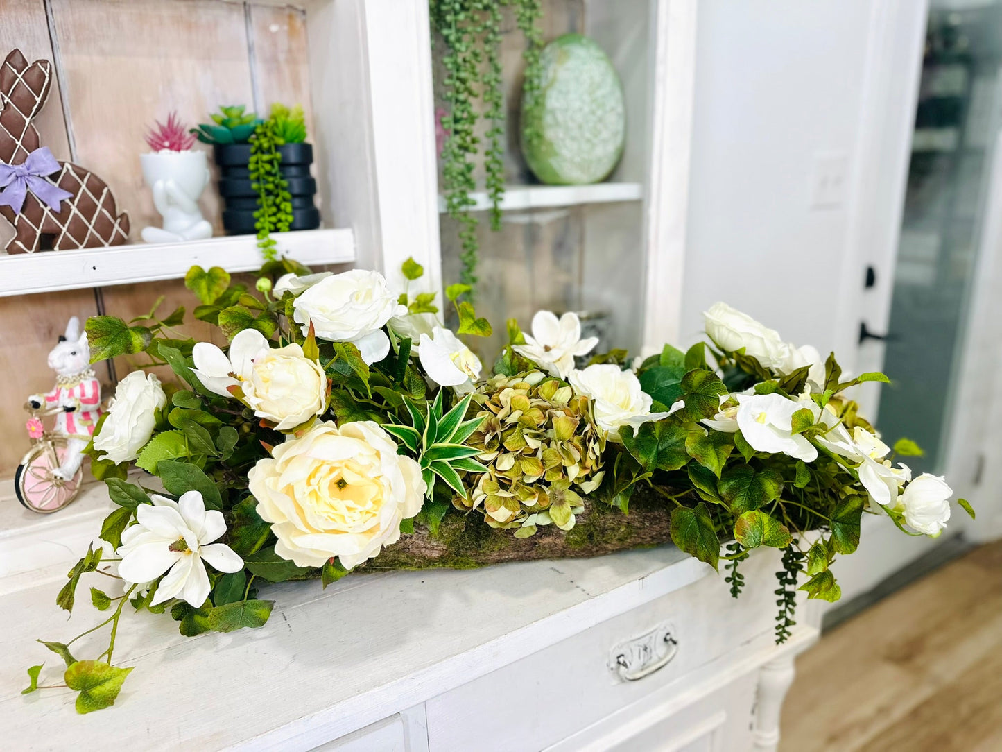 Organic Garden Floral Centerpiece in Bark Planter TCT Crafts