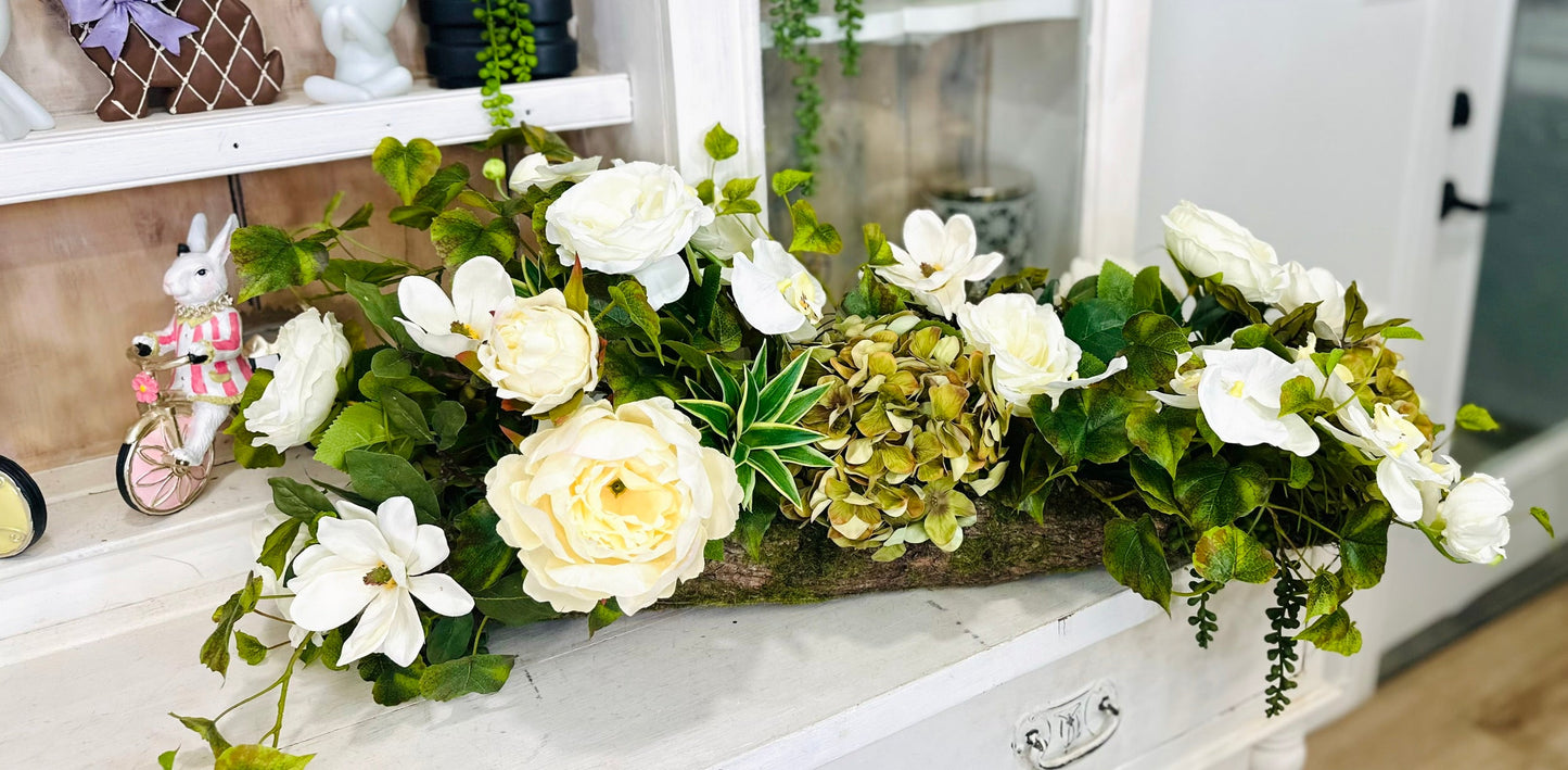 Organic Garden Floral Centerpiece in Bark Planter TCT Crafts