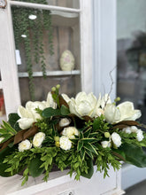 Load image into Gallery viewer, Magnolia &amp; Peony Floral Centerpiece | Faux Flowers in Rustic Dough Bowl