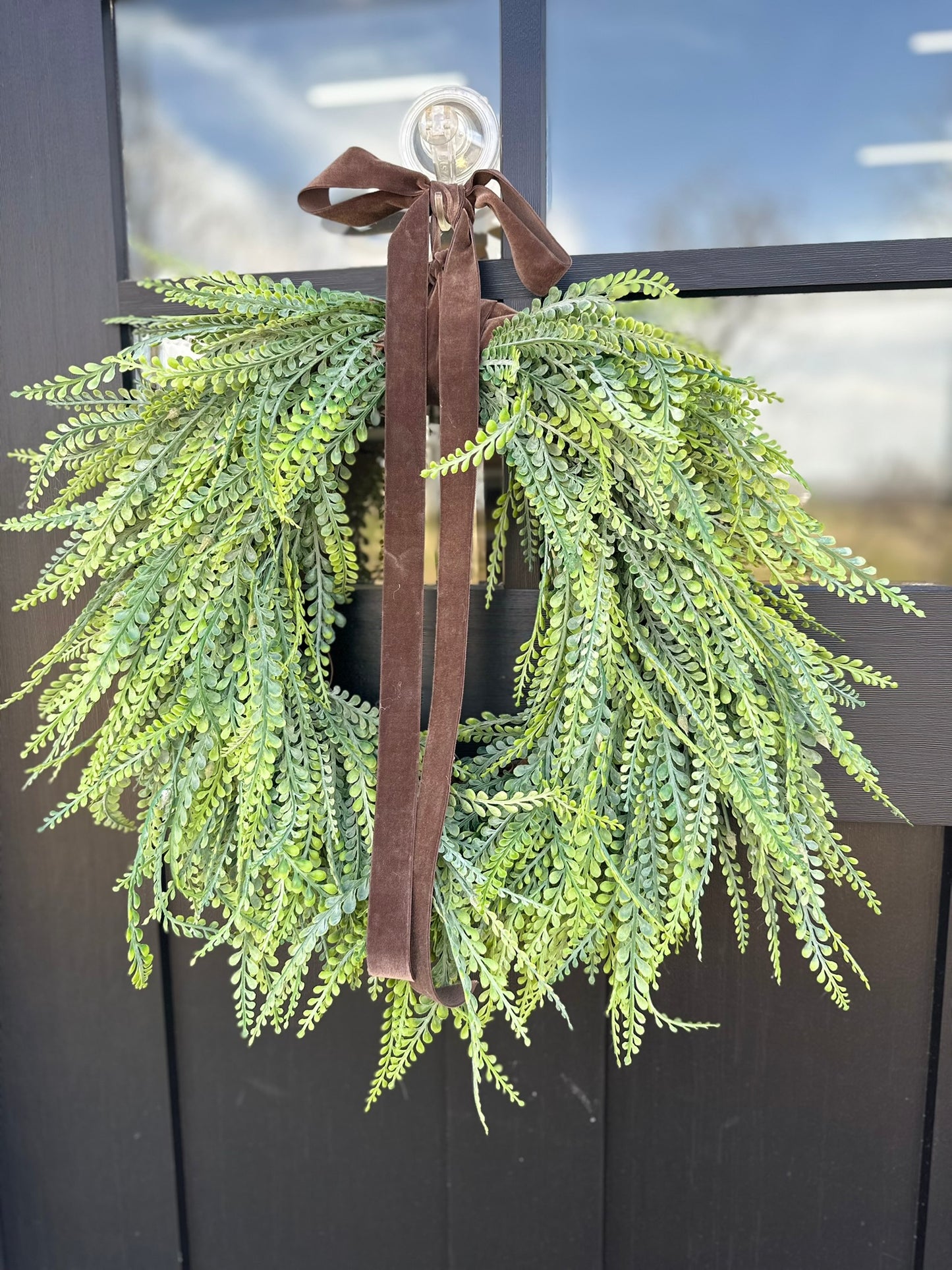 Artificial Fern Bead Grass Grapevine Wreath for Front Door