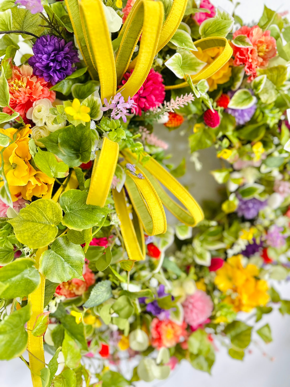 Extra Large Summer Floral Grapevine Wreath with Bright Wildflowers and Hydrangeas for Front Door or Office