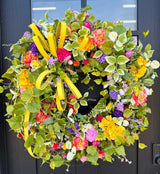 Extra Large Summer Floral Grapevine Wreath with Bright Wildflowers and Hydrangeas for Front Door or Office