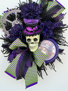 Purple Steampunk Halloween Skeleton Wreath - Spooky and Stylish Décor (26x19in) -TCT1658