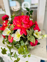 22x15 Faux Rose & Cosmos Arrangement – Silk Flower Centerpiece with Greenery