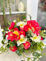 22x15 Faux Rose & Cosmos Arrangement – Silk Flower Centerpiece with Greenery