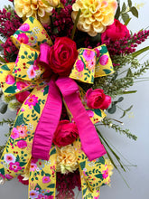Load image into Gallery viewer, Pink and Yellow Floral Door Swag&quot;, Door Hanger with Berry Sprays, Pine Teardrop Base Door Swag, Artificial Greenery Decor-TCT1511