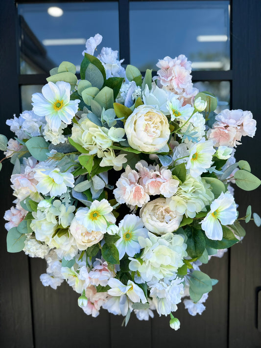 Cream & Peach Faux Floral Wreath – 26" Elegant Wreath for Wedding, Shower, or Spring Decor