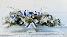 Load image into Gallery viewer, Elegant Blue &amp; White Christmas Decor: Centerpiece or Door Swag, Tablescape, Coffee Table Decor- Handmade Home Decor-TCT1673