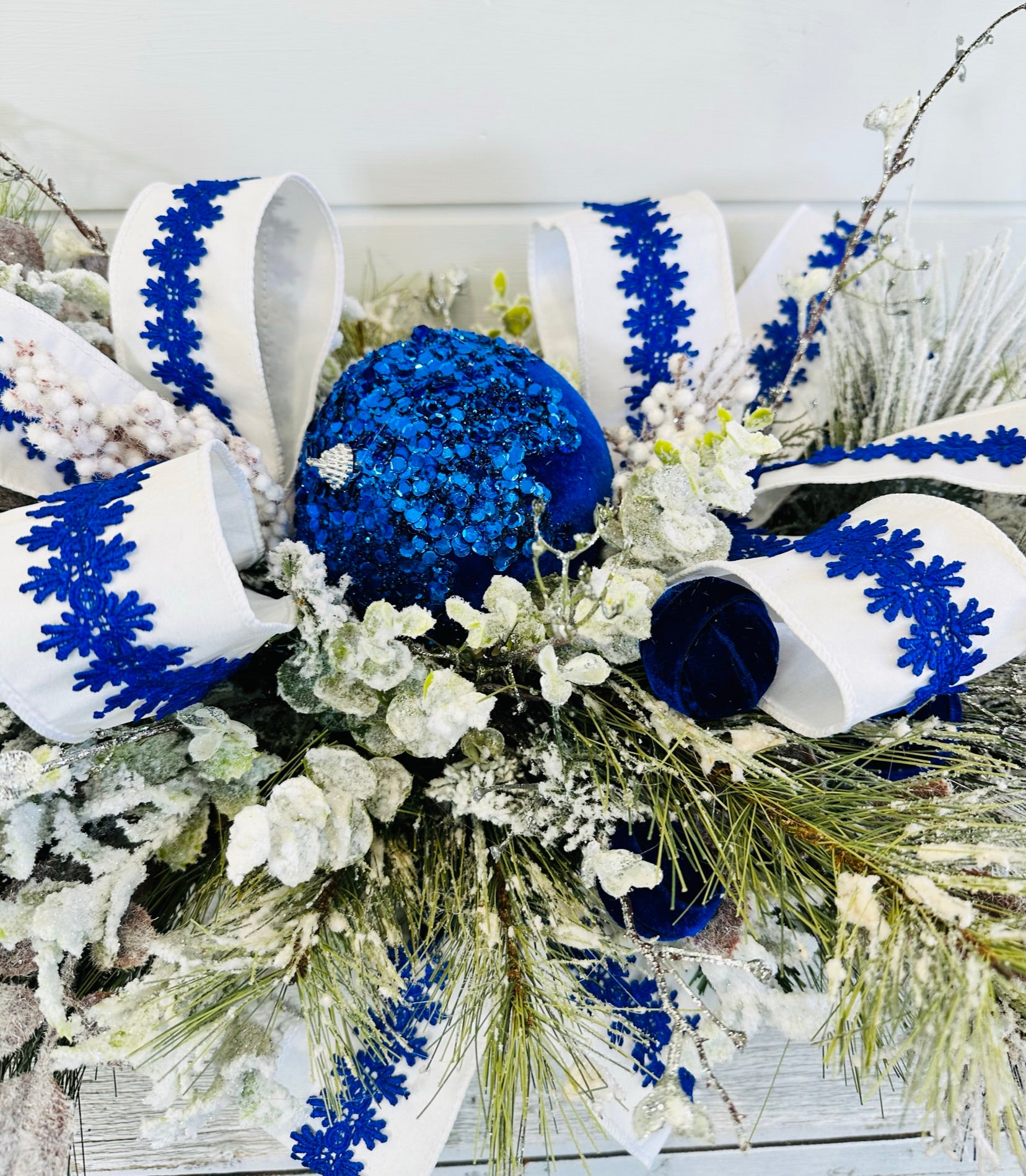 Christmas Wreath Swag Blue and White Christmas Swag Wreath Holiday Wreath  Christmas Decor Winter Wreath Swag 