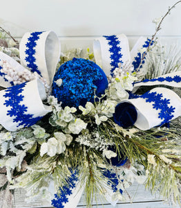 Silver, Blue & White Christmas Artificial Flowers