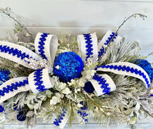 Load image into Gallery viewer, Elegant Blue &amp; White Christmas Decor: Centerpiece or Door Swag, Tablescape, Coffee Table Decor- Handmade Home Decor-TCT1673