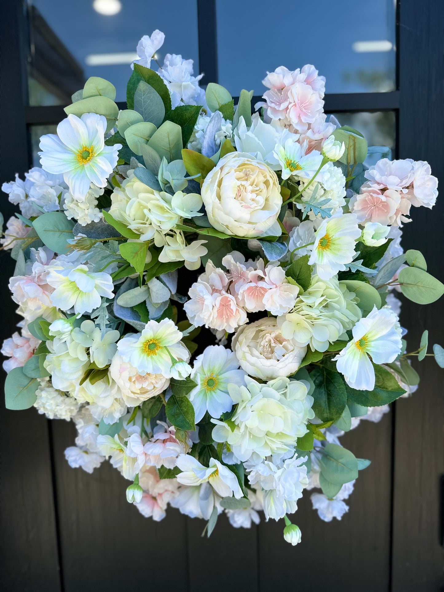 Cream & Peach Faux Floral Wreath – 26" Elegant Wreath for Wedding, Shower, or Spring Decor
