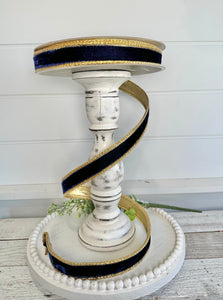 1" x 10yd Farrisilk Royal Velvet Double-Sided Ribbon - Elegant Navy Blue & Gold Trim-RG809-21