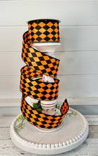 Load image into Gallery viewer, Elegant 2.5&quot; x 10yd Farrisilk Wired Ribbon with Halloween Diamonds - Orange &amp; Black Pattern-RA771-52