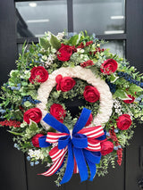 Elegant Patriotic Floral Wreath for Front Door-Red,White, & Blue Porch Decor (TCT1625) TCT Crafts