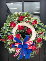 Elegant Patriotic Floral Wreath for Front Door-Red,White, & Blue Porch Decor (TCT1625) TCT Crafts