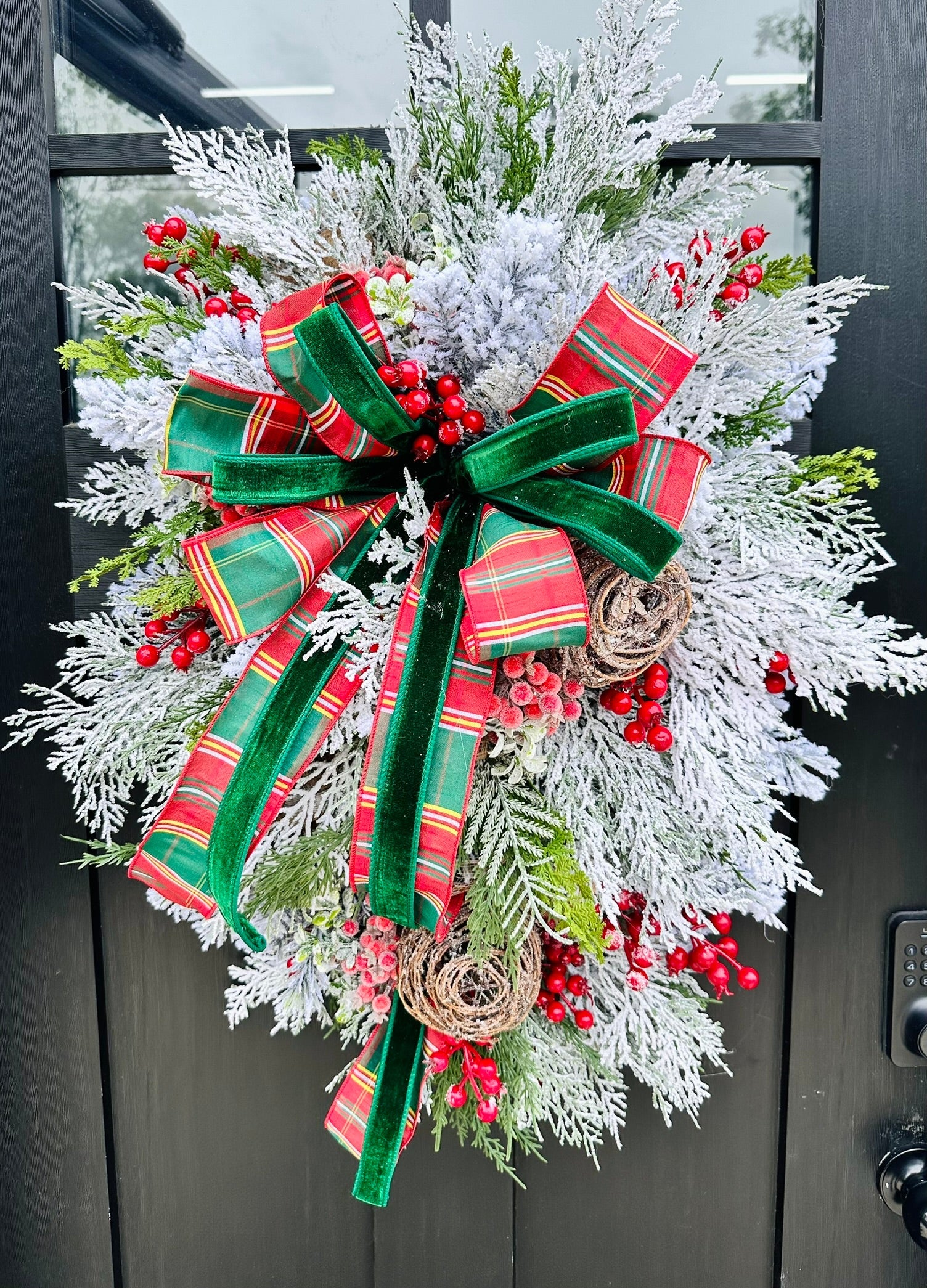Rustic Christmas Door Swag with Red Berries and Flocked Pine Decor-TCT1577 TCT Crafts