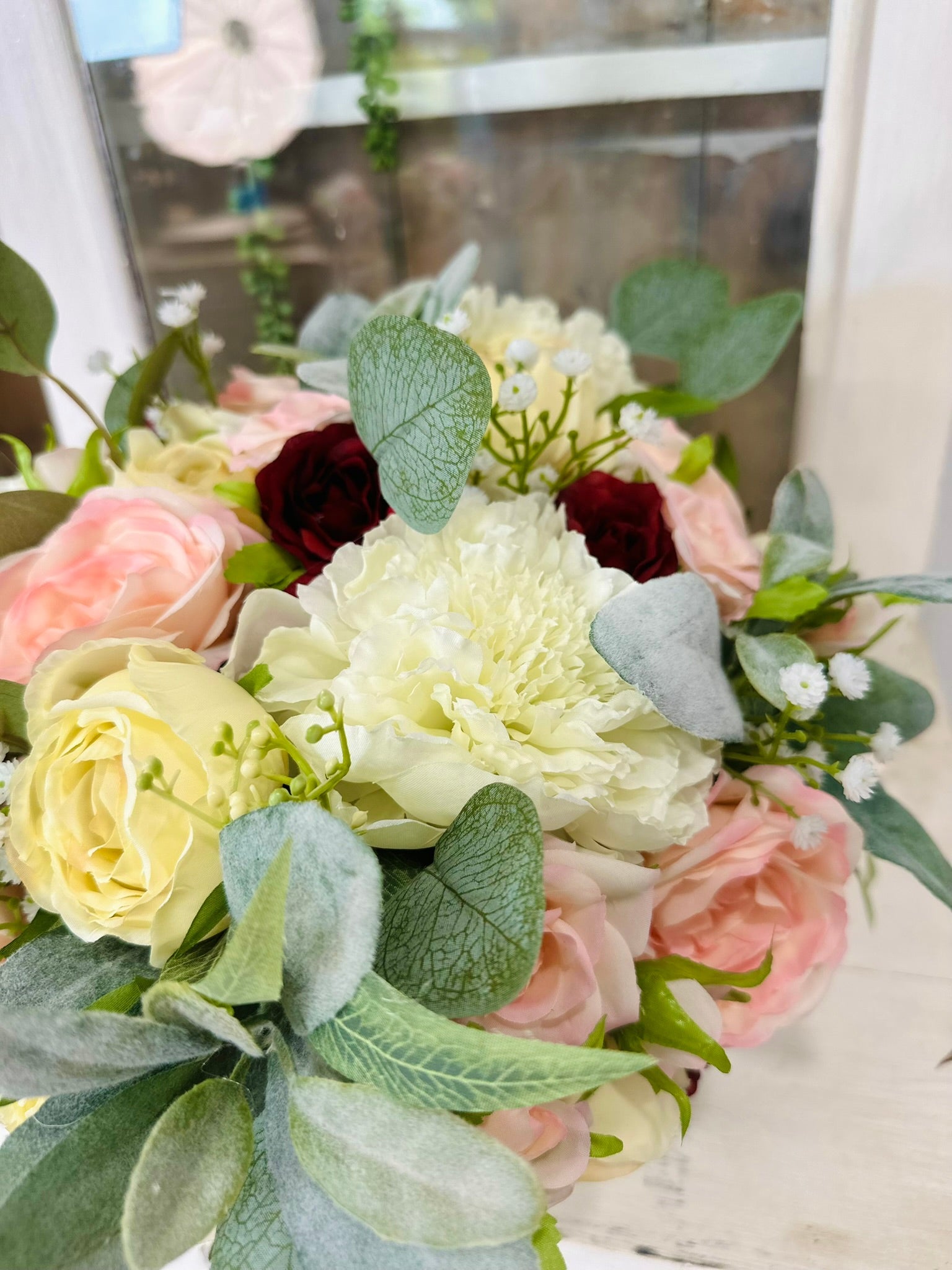 Romantic Blush and Cream Artificial Floral Centerpiece with Lamb's Ear – Wedding Table Decor or Event Arrangement TCT Crafts