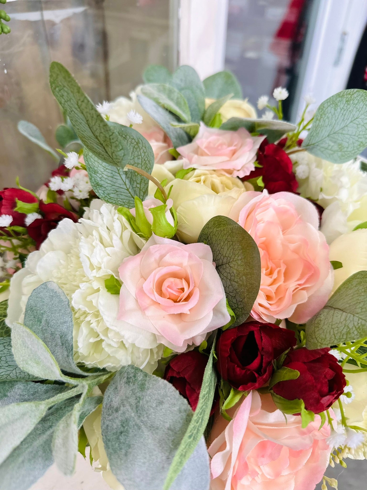 Romantic Blush and Cream Artificial Floral Centerpiece with Lamb's Ear – Wedding Table Decor or Event Arrangement TCT Crafts