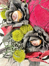 Spooky Glam Halloween Arrangement - Elegant Black Candlestick with Burgundy Foam Pumpkin and Halloween Florals-TCT1674 TCT Crafts