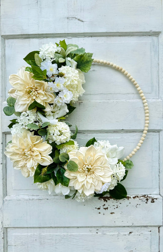 Cream Dahlia & White Rose Hoop Wreath – Wedding & Event Decor TCT Crafts