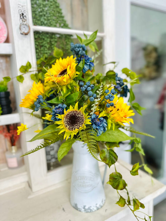 Artificial Sunflower Arrangement in Rustic Pitcher TCT Crafts