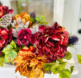 Fall Peony & Rose Arrangement | Artificial Autumn Centerpiece in Rustic Wood Tray TCT Crafts