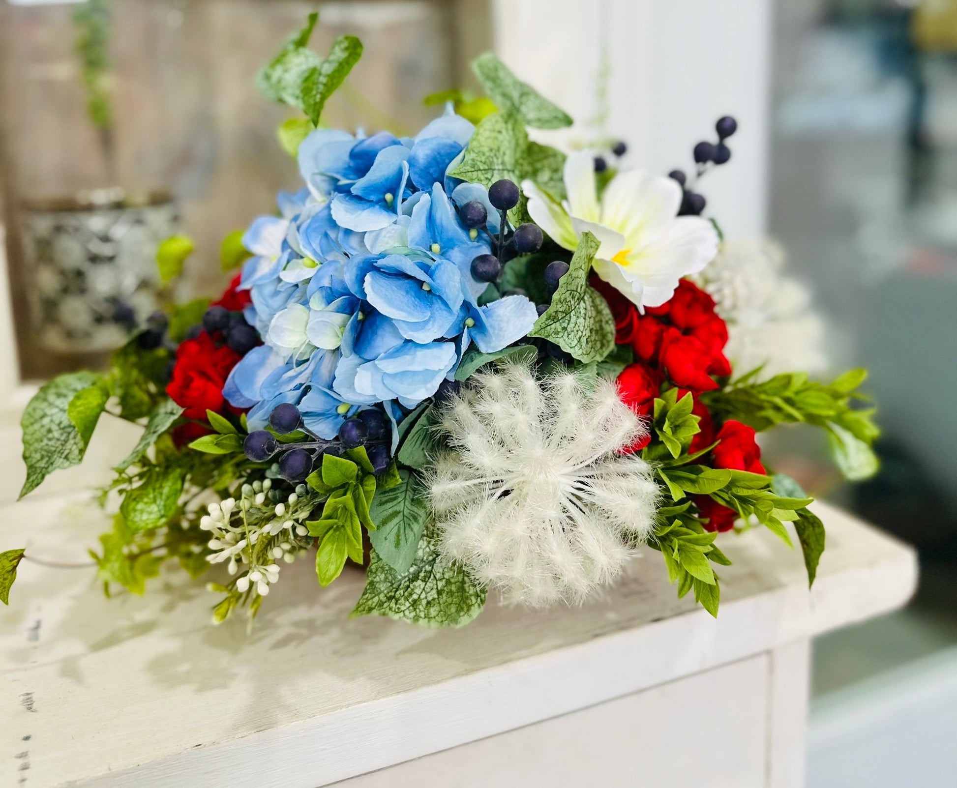 Patriotic Red White Blue Floral Arrangement | 4th of July Decor TCT Crafts