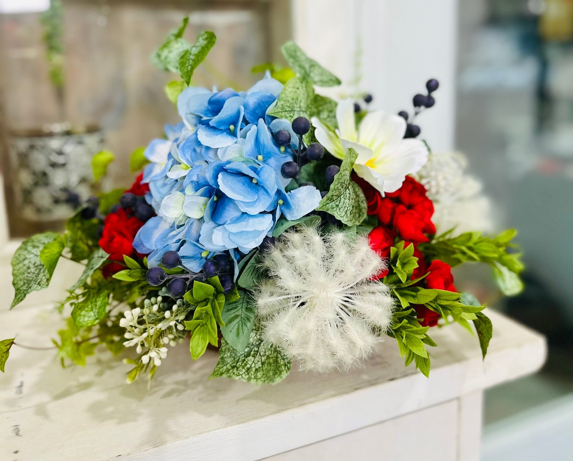 Patriotic Red White Blue Floral Arrangement | 4th of July Decor TCT Crafts