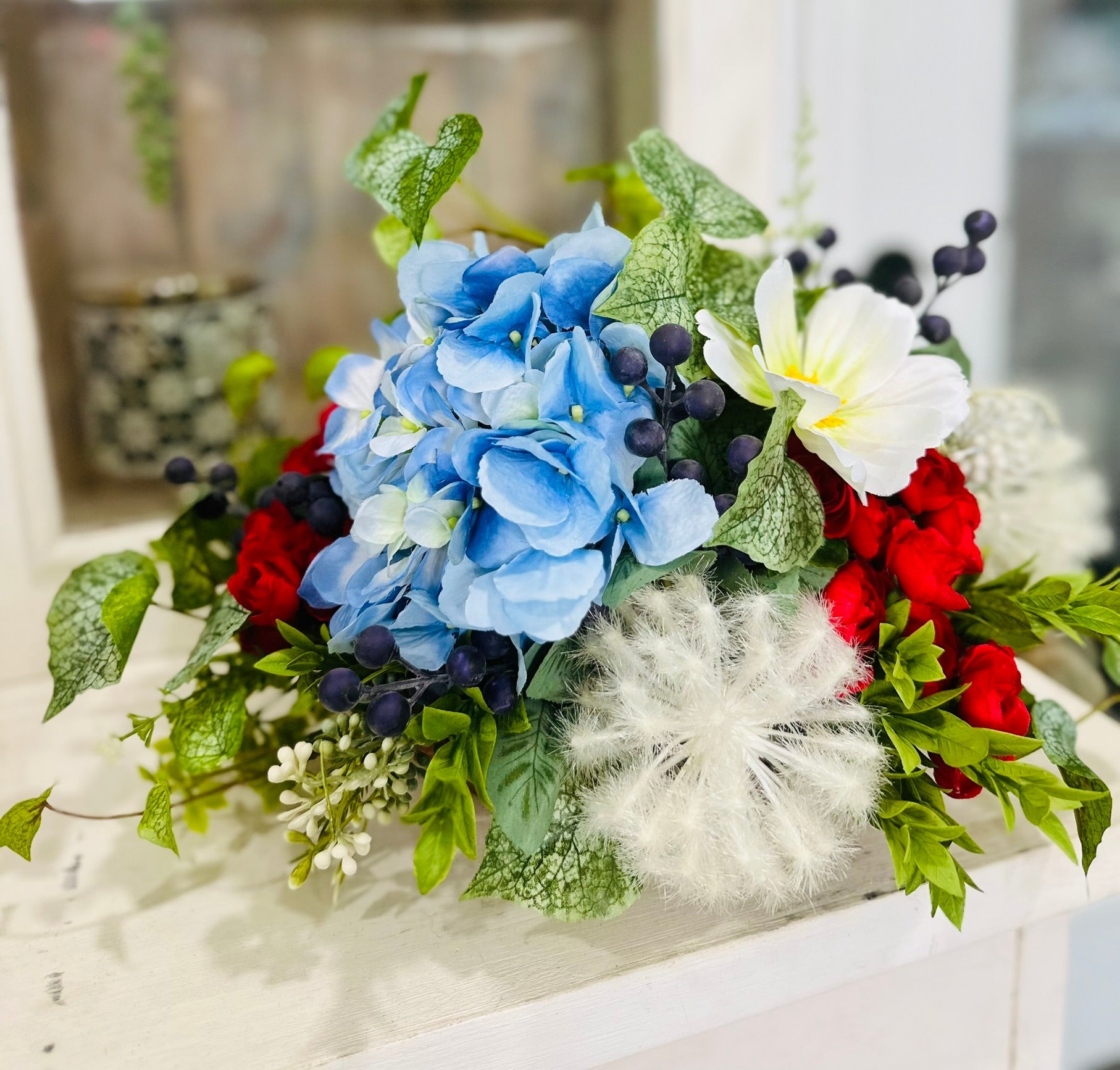 Patriotic Red White Blue Floral Arrangement | 4th of July Decor TCT Crafts
