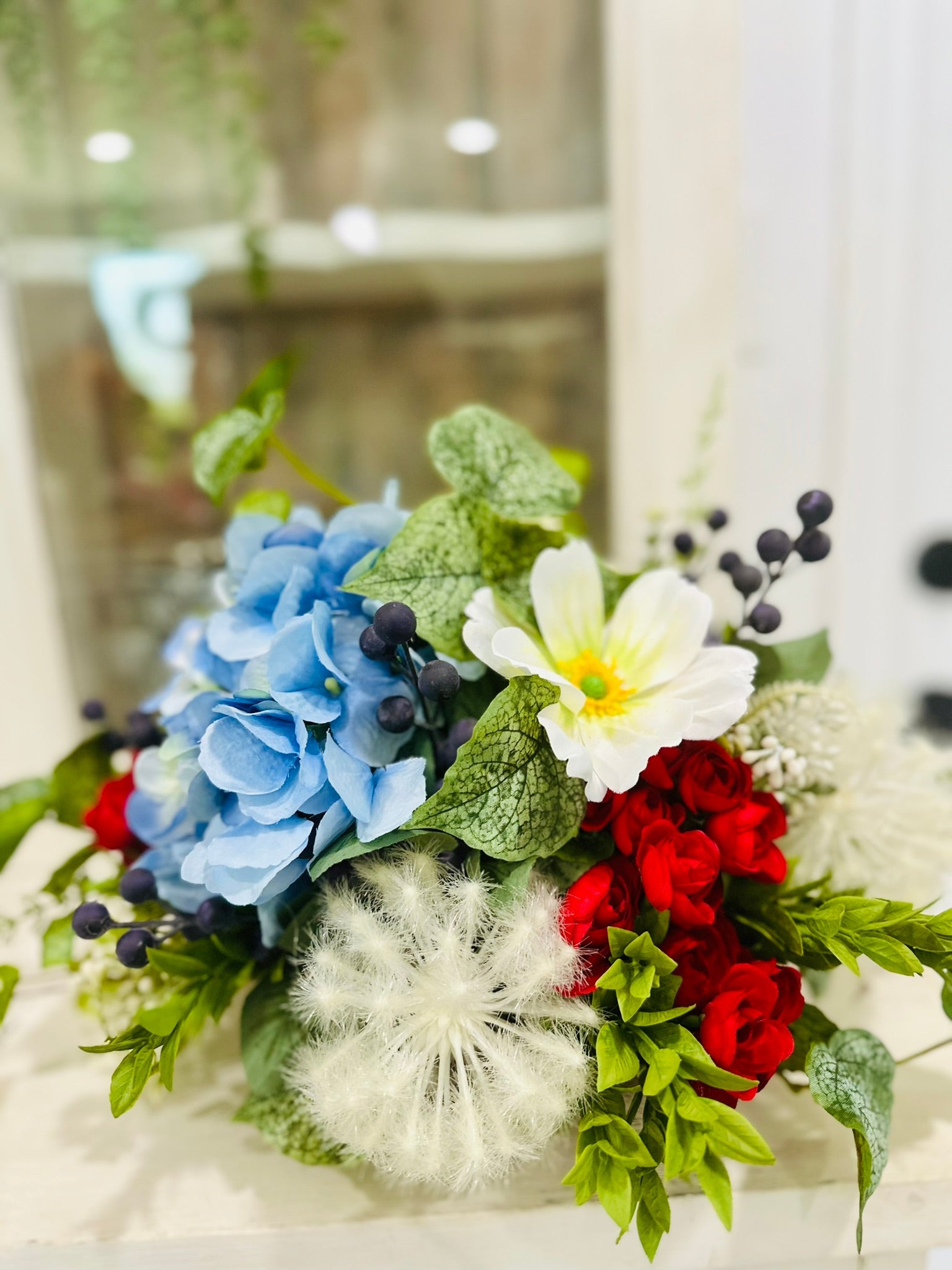 Patriotic Red White Blue Floral Arrangement | 4th of July Decor TCT Crafts
