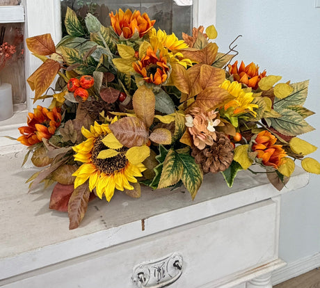 Fall Sunflower Centerpiece in Wooden Dough Bowl TCT Crafts