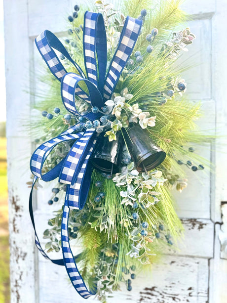 Rustic Winter Pine Swag with Bells and Blue Berries – Farmhouse Christmas Decor TCT Crafts