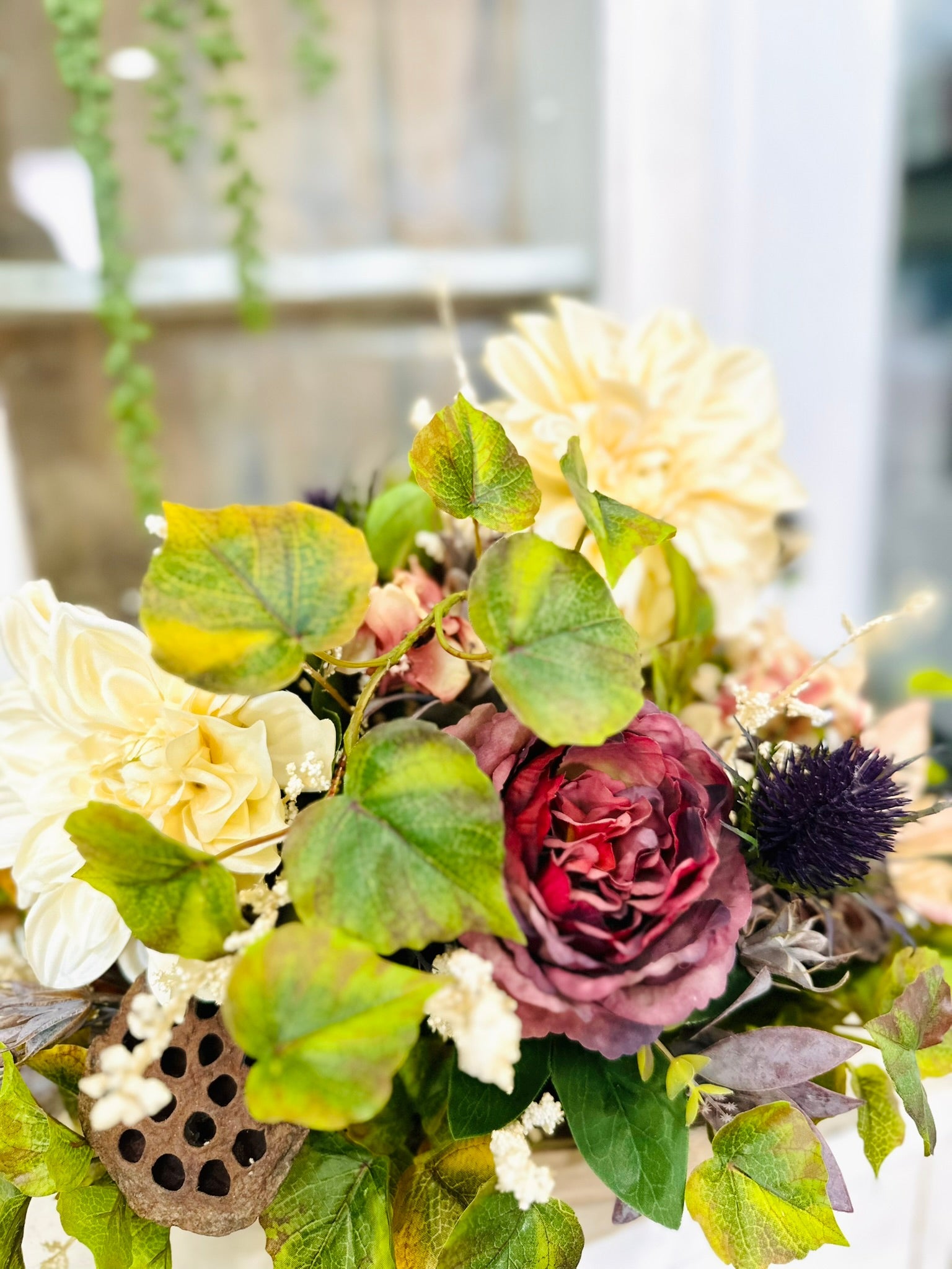 Fall Floral Centerpiece with Cream Dahlias & Burgundy Roses – Autumn Home Decor TCT Crafts