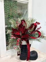 Burgundy Poinsettia Pine Santa Boot Arrangement – 20" Elegant Holiday Floral Decor TCT Crafts