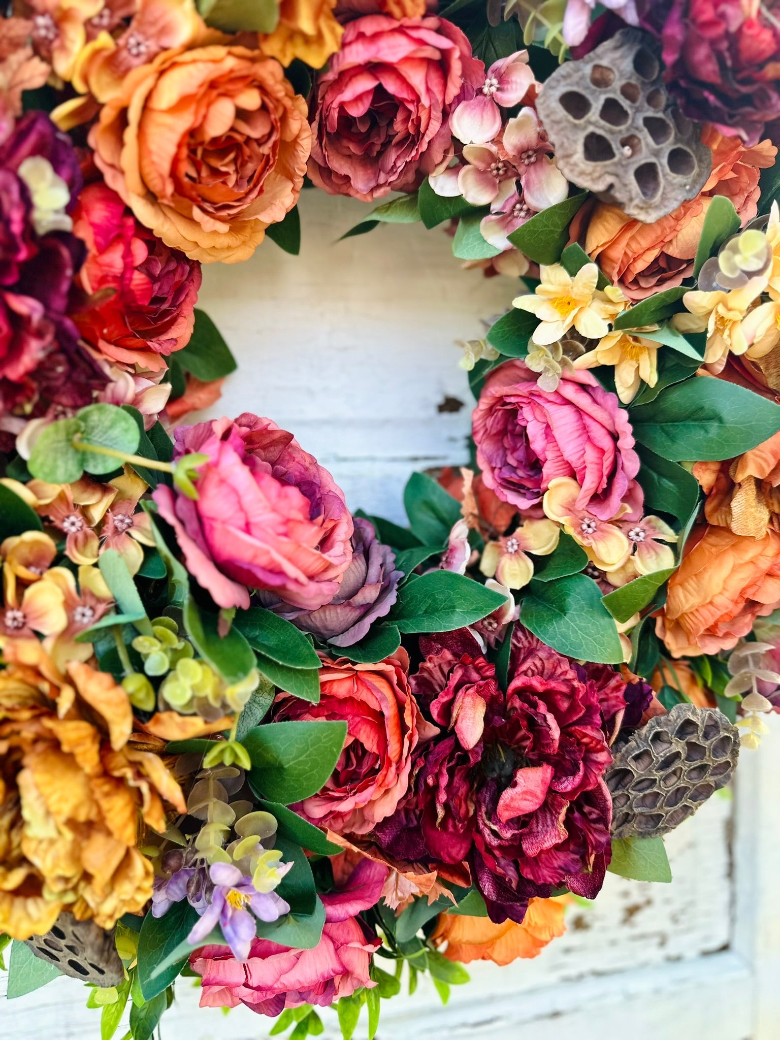 Fall Grapevine Wreath with Orange and Burgundy Faux Flowers – Autumn Front Door Decor TCTCrafts