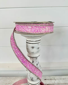 1"x10 yards Designer Farrisilk Sparkly Pixie Dust Wired Ribbon in Light Pink by TCT Crafts - Whimsical Elegance-RK323-14