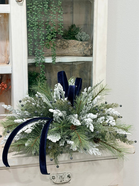 Blue White Christmas Centerpiece in White Dough Bowl — Holiday and Hanukkah Arrangement TCT Crafts