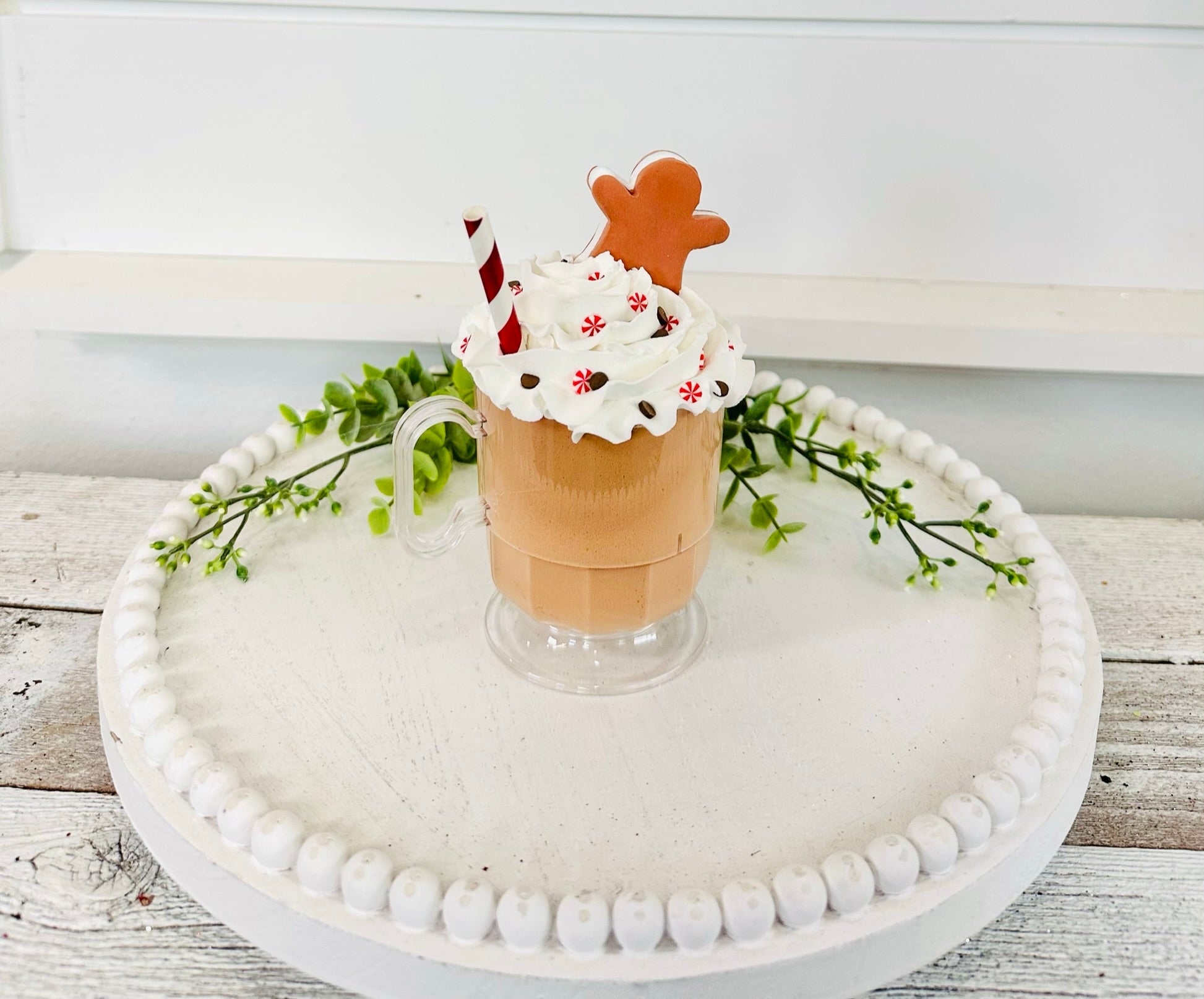 5" Faux Gingerbread Theme Hot Chocolate - Mini Christmas Decor in 8oz Coffee Cup with Clay Cookie, Peppermint & Chocolate Sprinkles TCT Crafts