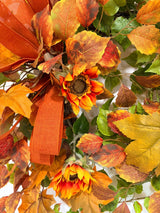 Fall Sunflower Wreath | Orange Maple Leaf Grapevine Wreath | 30"x25" TCT Crafts
