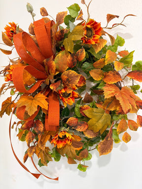 Fall Sunflower Wreath | Orange Maple Leaf Grapevine Wreath | 30"x25" TCT Crafts