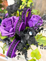 Elegant Halloween Floral Arrangement in Black Compote with Eyeball & Rose Accents – 14” TCT Crafts