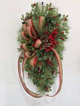 Deluxe Holly Pine Christmas Swag | Red Plaid Ribbon Bow | 36"x20" TCT Crafts