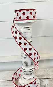 1.5"x10yd Roll of White/Red Glitter Valentine's Day Ribbon with Hearts - TCT Crafts -RGA173727