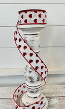 Load image into Gallery viewer, 1.5&quot;x10yd Roll of White/Red Glitter Valentine&#39;s Day Ribbon with Hearts - TCT Crafts -RGA173727