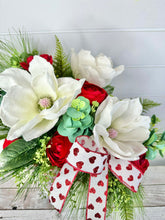 Load image into Gallery viewer, Southern Charm White Magnolia Floral Arrangement - Red &amp; White Valentine&#39;s Day Floral Centerpiece - Valentine&#39;s Day Decor by TCT Crafts