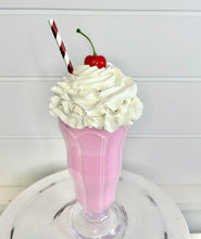 Load image into Gallery viewer, Handmade Faux Strawberry Milkshake with Cherry and Straw - Food Photography Prop - Kitchen Decor - 11 Inches
